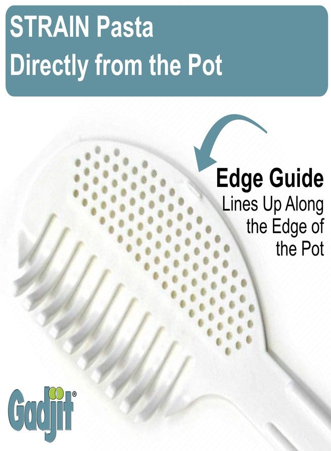 Gadjit Pasta Strain & Serve - Pot Strainer and Pasta Server, Two-Sided Kitchen Tool for Draining, Lifting & Serving Pasta - Multipurpose, Space-Saving Cooking Essential (White) - Image 3