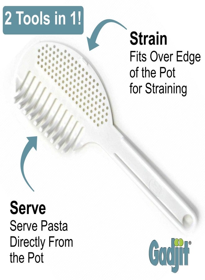 Gadjit Pasta Strain & Serve - Pot Strainer and Pasta Server, Two-Sided Kitchen Tool for Draining, Lifting & Serving Pasta - Multipurpose, Space-Saving Cooking Essential (White) - Image 2
