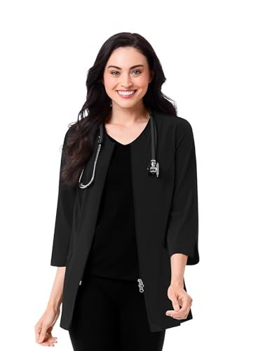 Maevn Smart Lab Coats - Ladies 3/4” Sleeve Lab Jacket (Large, Black) - Image 1