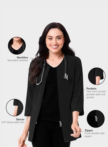 Maevn Smart Lab Coats - Ladies 3/4” Sleeve Lab Jacket (Large, Black) - Image 5