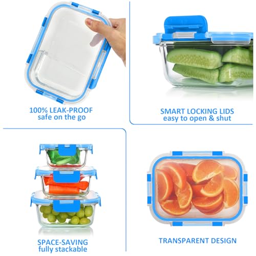 KOMUEE 24 Pieces Glass Food Storage Containers Set,Glass Meal Prep Containers, BPA-Free Airtight Glass Storage Containers with lids,Freezer, Microwave and Oven Safe,Blue - Image 4