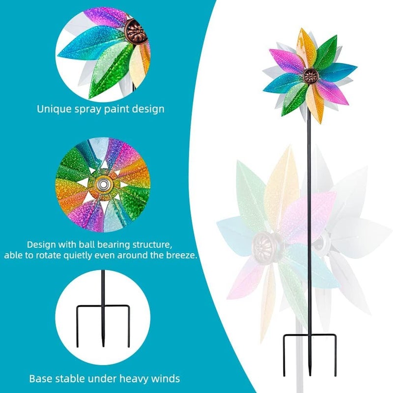 RAIDEN Wind Spinners for Yard and Garden, 37" Wind Spinner Metal Colorful Kinetic Sculpture Spinners for Outdoor Patio Yard Lawn Garden Decorations (Double Blade) - Image 5