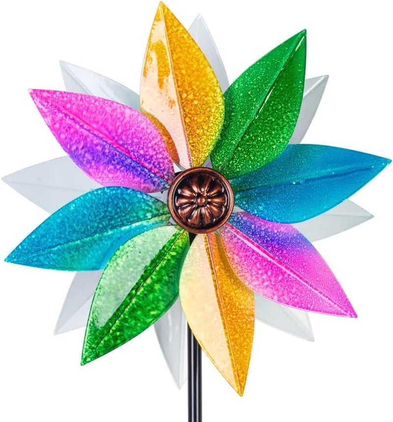 RAIDEN Wind Spinners for Yard and Garden, 37" Wind Spinner Metal Colorful Kinetic Sculpture Spinners for Outdoor Patio Yard Lawn Garden Decorations (Double Blade) - Image 1