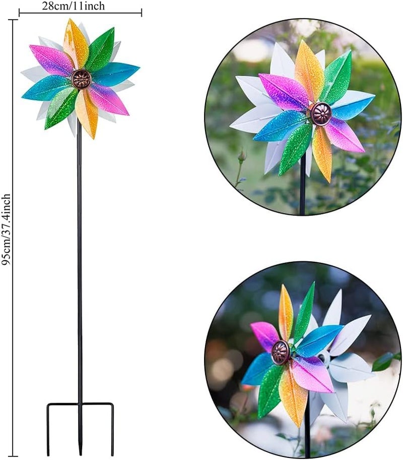 RAIDEN Wind Spinners for Yard and Garden, 37" Wind Spinner Metal Colorful Kinetic Sculpture Spinners for Outdoor Patio Yard Lawn Garden Decorations (Double Blade) - Image 4