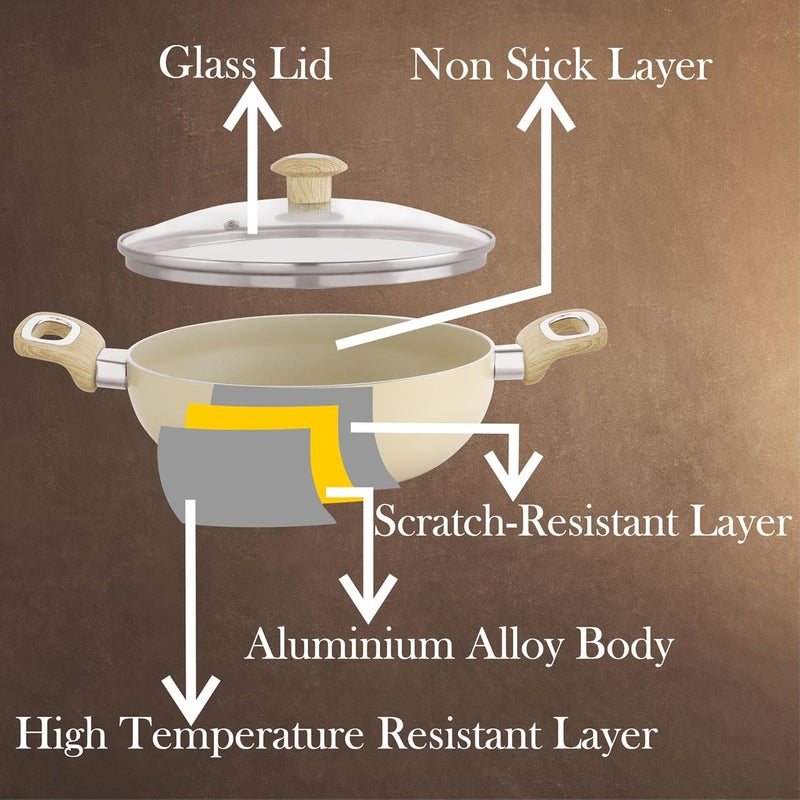 COOKWELL Non Stick Kadai 25L StirFry Pan German Microcrystal Technology Granite - Image 3
