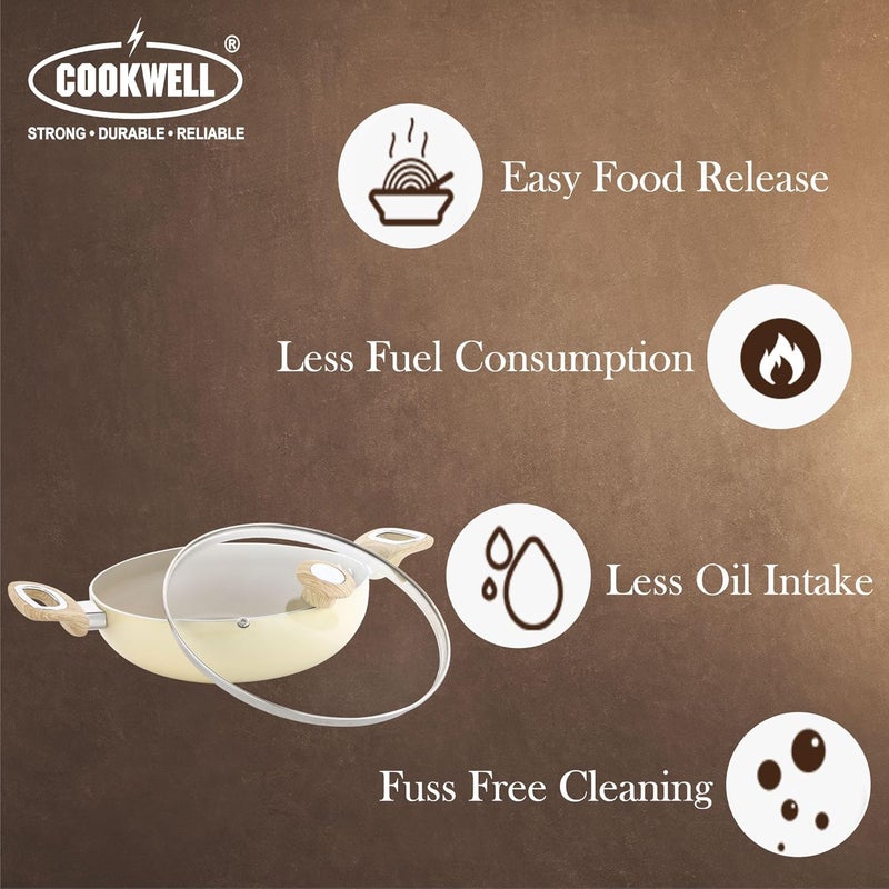 COOKWELL Non Stick Kadai 25L StirFry Pan German Microcrystal Technology Granite - Image 2