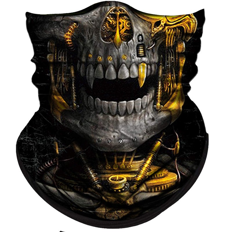 Obacle Skull Face Mask Half Gaiter Mask for Men Dust Wind UV Sun Protection Seamless 3D Tube Mask Bandana for Men Women Skeleton Mask Motorcycle Riding Bike Sports (Mechanical Grey-Gold Skull) - Image 1