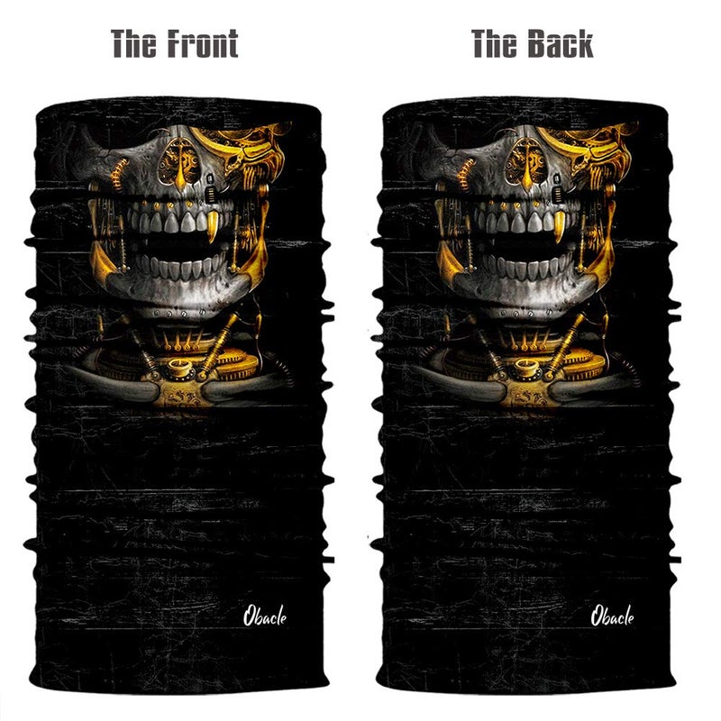 Obacle Skull Face Mask Half Gaiter Mask for Men Dust Wind UV Sun Protection Seamless 3D Tube Mask Bandana for Men Women Skeleton Mask Motorcycle Riding Bike Sports (Mechanical Grey-Gold Skull) - Image 3
