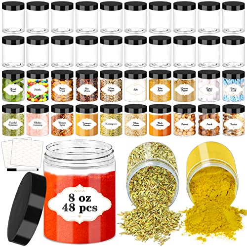 PeacePeo 8 OZ Plastic Jars with Lids Slime Containers with Lids 48 Pcs Airtight Round Plastic Storage Jars WideMouth Containers for Slime Kitchen and Household Food Storage of Dry Goods