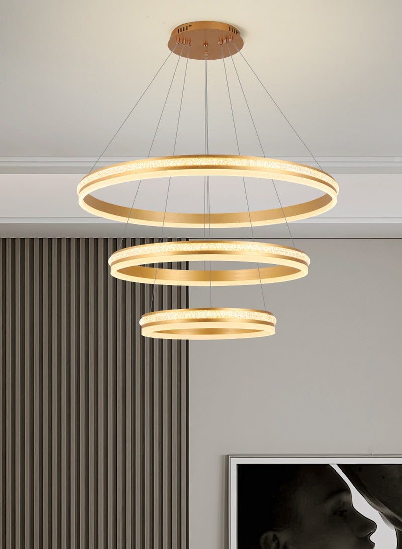 YATAI LIGHTING Circular Chandelier Living Room,Big Dia 80cm Triple-layers LED Gold Acrylic Modern 3 Ring Chandelier Light, Adjustable Color Temperature Chandelier 3 Lamp Ring  - Image 2