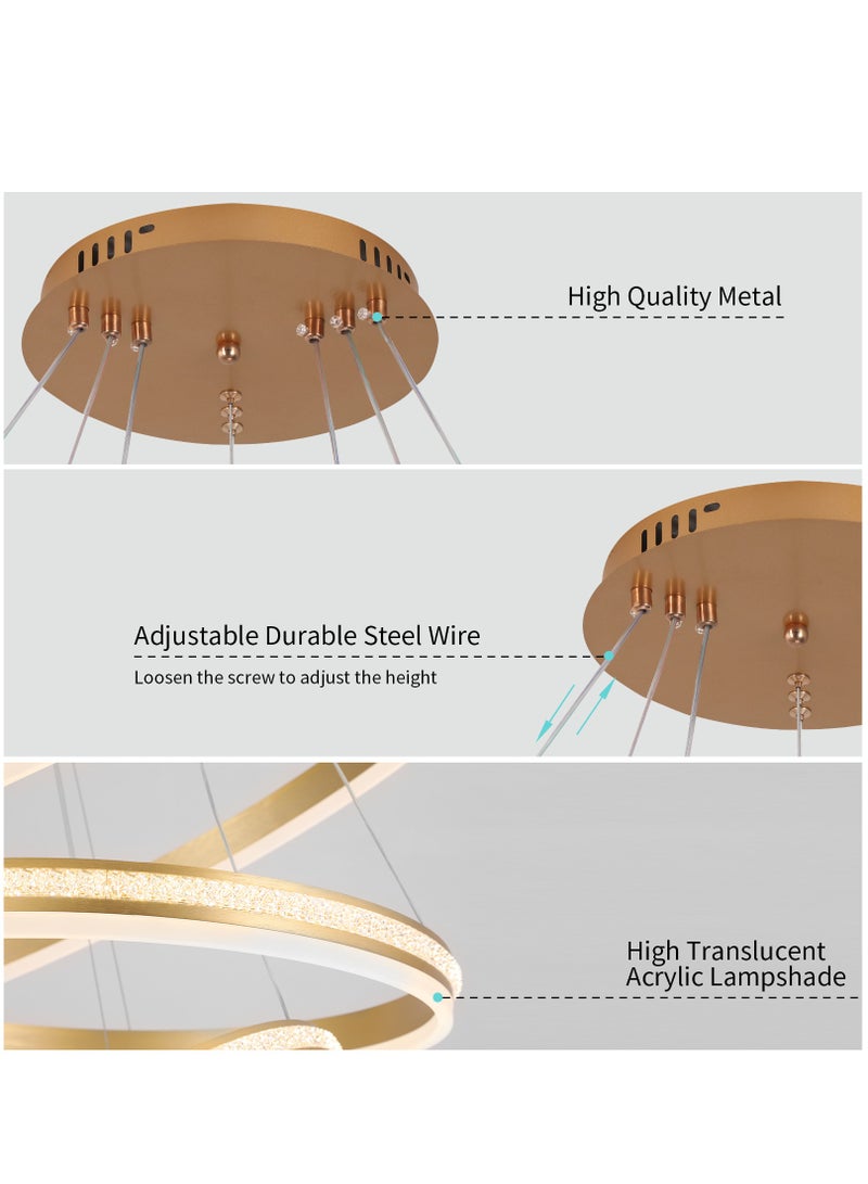 YATAI LIGHTING Circular Chandelier Living Room,Big Dia 80cm Triple-layers LED Gold Acrylic Modern 3 Ring Chandelier Light, Adjustable Color Temperature Chandelier 3 Lamp Ring  - Image 4