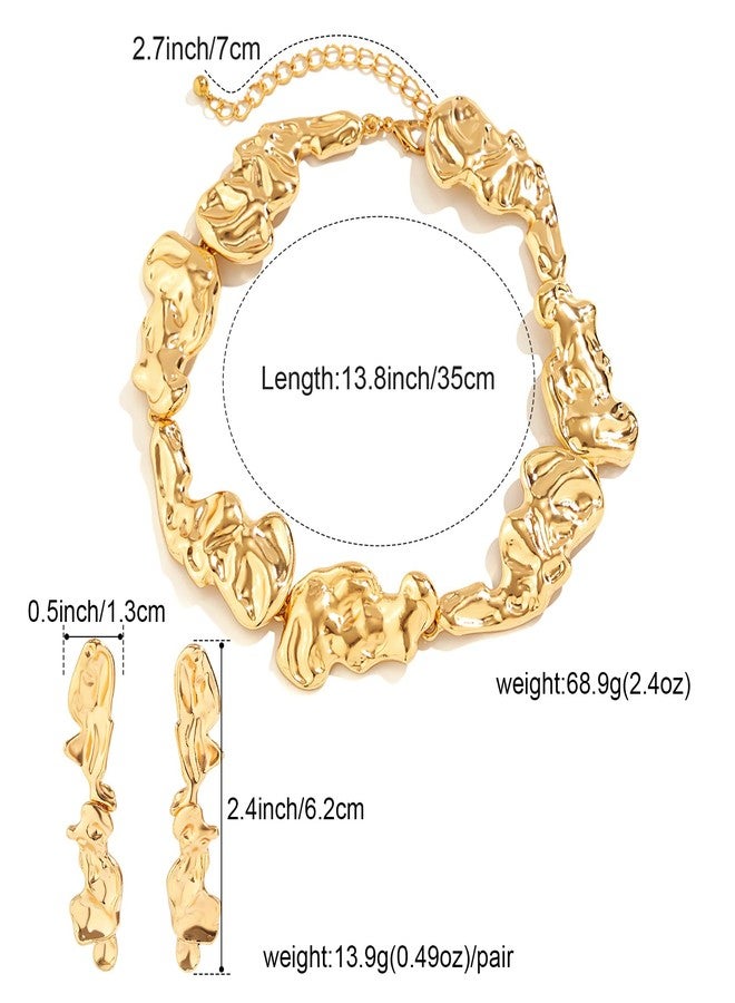 كولودوغو طقم قلادة وأقراط مطلية بالذهب من كولودوغو بتصميم لافا غير منتظم، قلادة ضخمة مميزة، طقم مجوهرات بانك، قلادات بسلسلة مطلية بالذهب للنساء - Image 4
