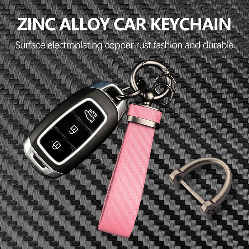 Turcee Carbon Fiber Car Keychain,Automotive Interior Accessories Keychains Leather Car Key Fob,Car Accessories Key Ring&Anti-Lost D-Ring(light pink) - Image 3