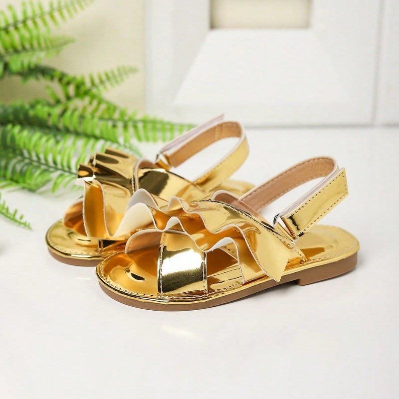 Korean Style Elegant Lotus Leaf Lace Girls' Sandals Western Style Velcro Soft Bottom Casual Flat Sandals - Image 4