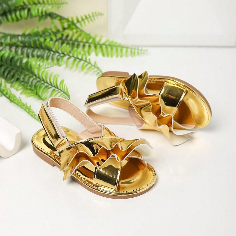 Korean Style Elegant Lotus Leaf Lace Girls' Sandals Western Style Velcro Soft Bottom Casual Flat Sandals - Image 3