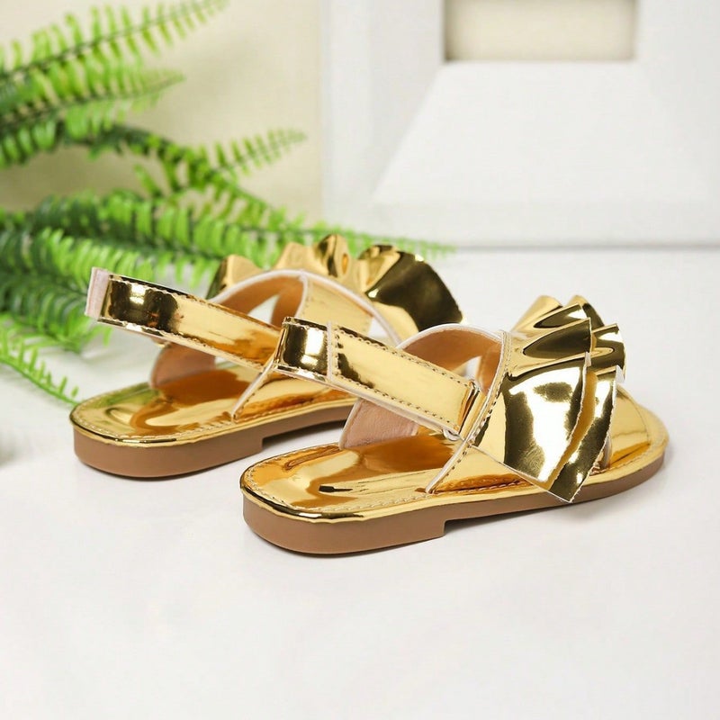 Korean Style Elegant Lotus Leaf Lace Girls' Sandals Western Style Velcro Soft Bottom Casual Flat Sandals - Image 5