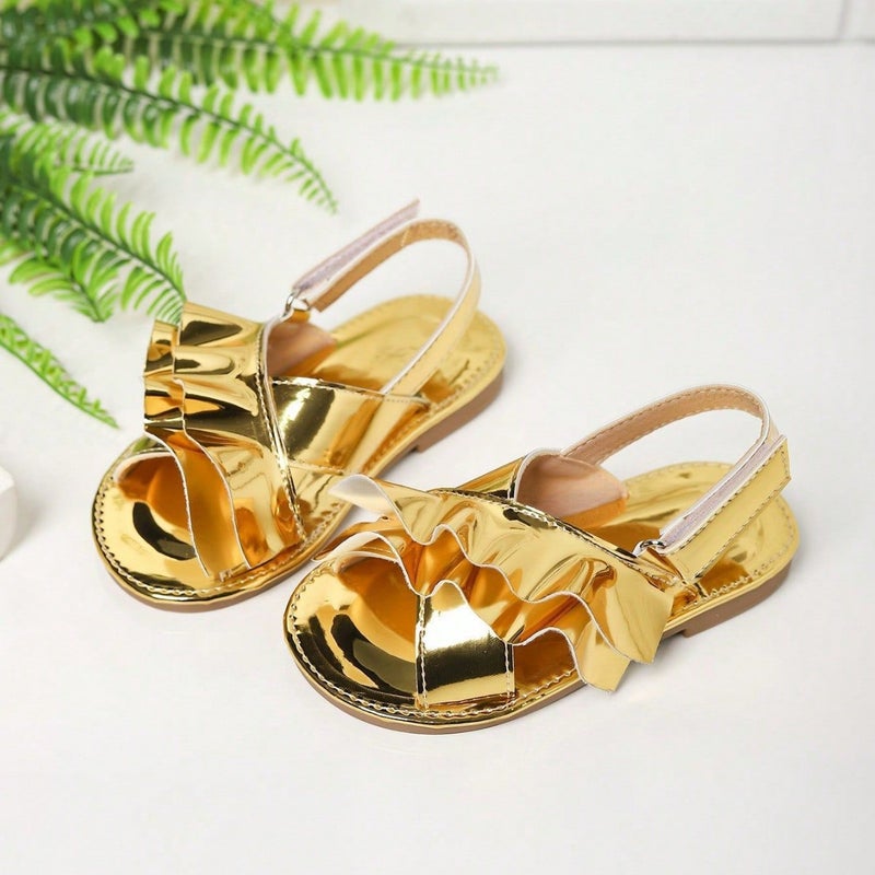 Korean Style Elegant Lotus Leaf Lace Girls' Sandals Western Style Velcro Soft Bottom Casual Flat Sandals - Image 2