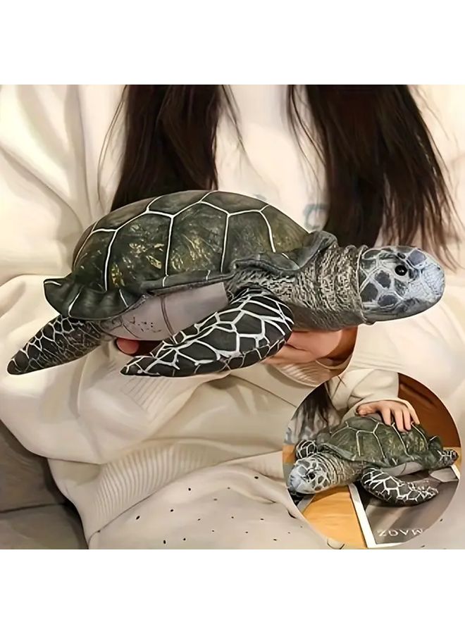 دُمى محشوة واقعية لسلحفاة البحر باللون الرمادي والأخضر والبني - هدية دافئة وديكور - Image 1