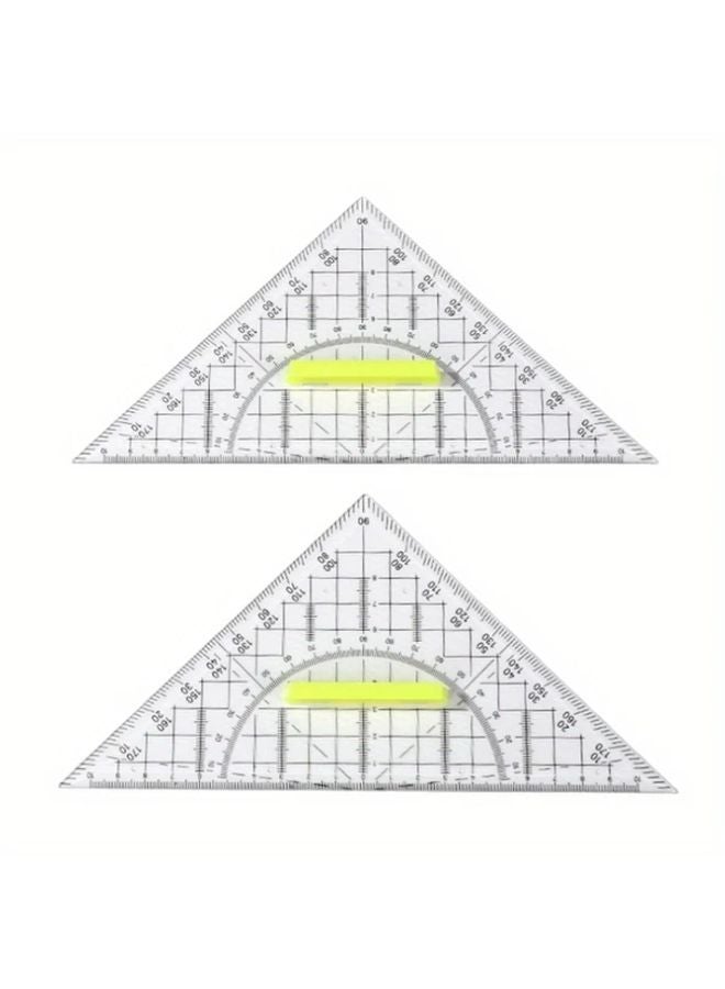 2pcs Transparent Multifunctional Rotating Triangle Ruler with Handle for Engineering Drawing - Image 1