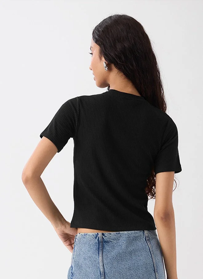 The Souled Store  The Souled Store Black Women Round Neck Solid Regular Fit T-Shirt  | Best Price UAE