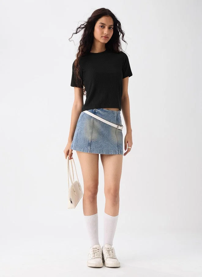 The Souled Store  The Souled Store Black Women Round Neck Solid Regular Fit T-Shirt  | Best Price UAE