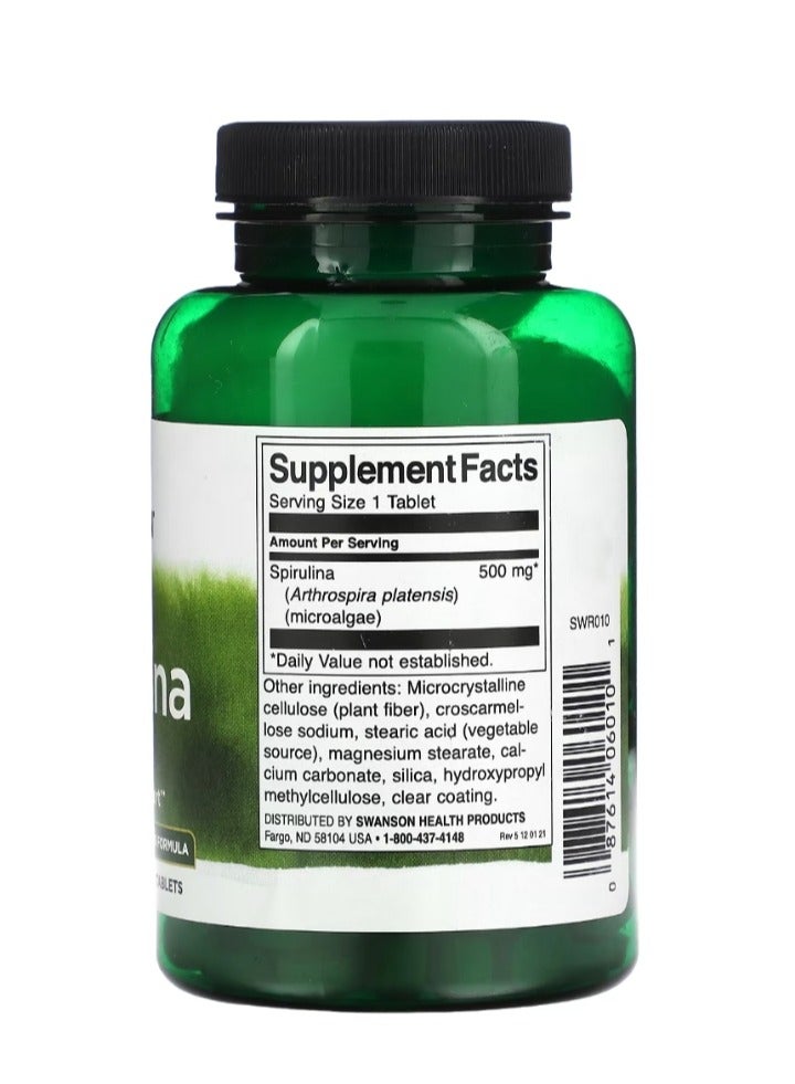 SWANSON Spirulina 500 mg 180 Tablets - Image 2