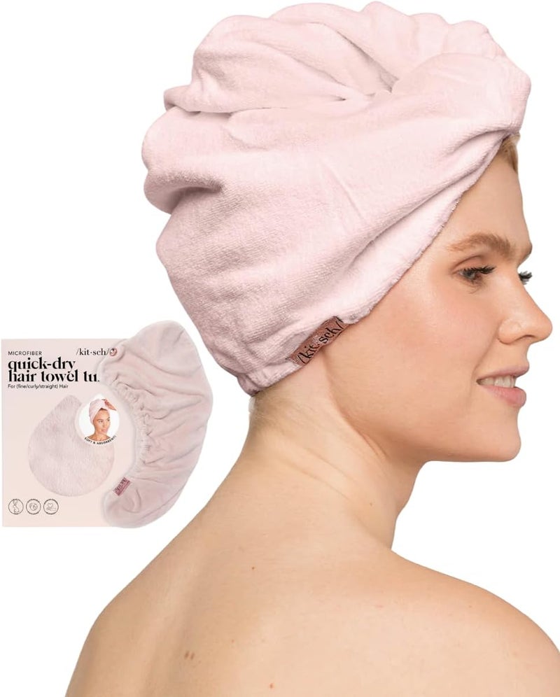 Kitsch Kitsch Microfiber Hair Towel Wrap for Women  Microfiber Towel Super Absorbent Quick Dry AntiFrizz  for Long and Short Hairs Turbans for Women Hair Wrap  Blush - Image 1