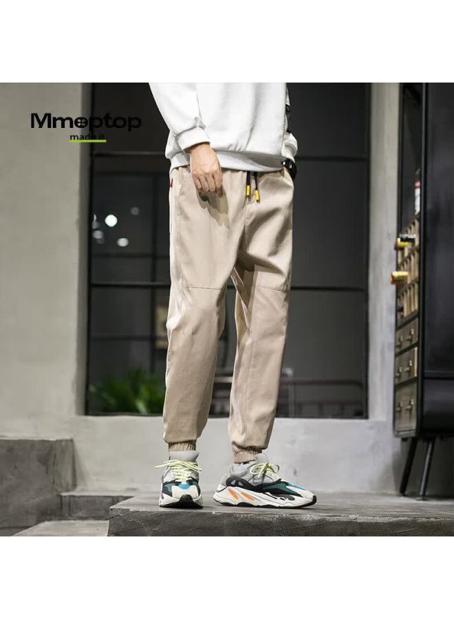 Mmoptop American-style Trendy Joggers For Men, Spring And Summer Vintage Pure Cotton Cargo Sports Casual Cropped Pants, 506 Khaki 2XL - Image 2