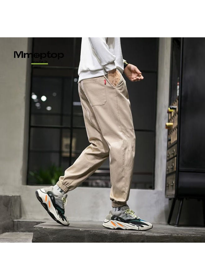 Mmoptop American-style Trendy Joggers For Men, Spring And Summer Vintage Pure Cotton Cargo Sports Casual Cropped Pants, 506 Khaki 2XL - Image 5