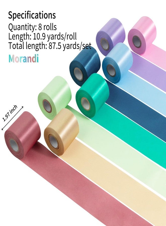 Mlurcu Morandi Rainbow Satin Ribbon 2 Inch Wide Colorful Ribbon 8 Rolls 87 Yds Assorted Bulk Ribbons Set for Christmas Easter Fiesta Party Baby Shower Birthday Wedding Decor Tassel Garland DIY Crafts - Image 2