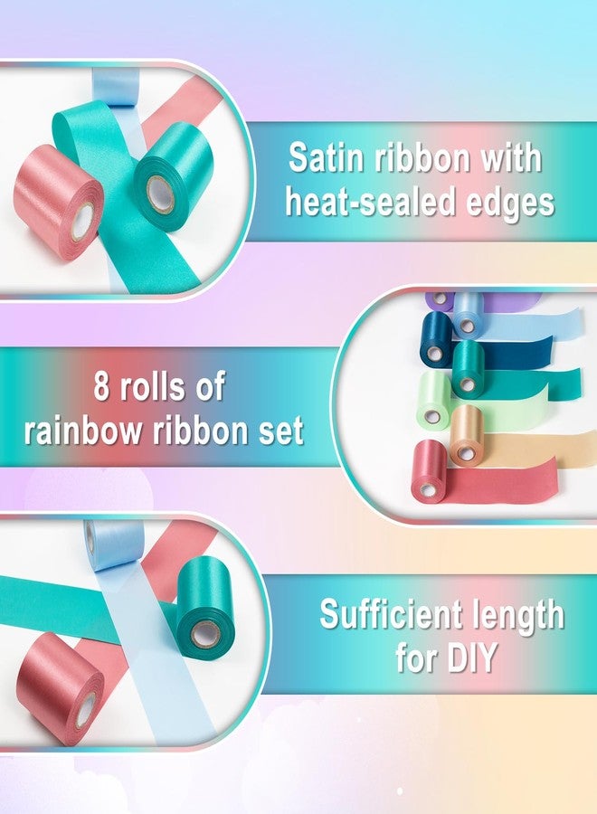 Mlurcu Morandi Rainbow Satin Ribbon 2 Inch Wide Colorful Ribbon 8 Rolls 87 Yds Assorted Bulk Ribbons Set for Christmas Easter Fiesta Party Baby Shower Birthday Wedding Decor Tassel Garland DIY Crafts - Image 5