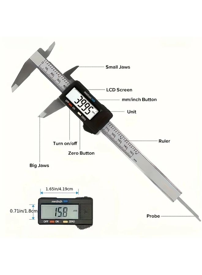 Black Digital Caliper 150mm with Tare Function and Dual Unit Conversion - Image 2