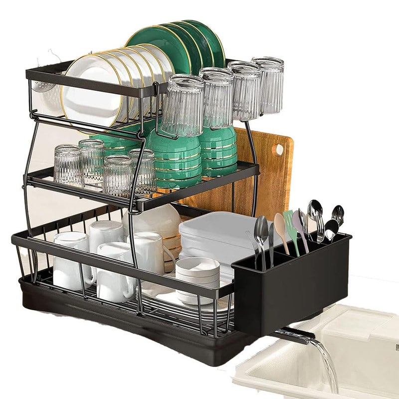 Dratal Dish Drying Rack with Drainboard 3 Tier Shelves for Kitchen Counter Dish Drainer Set with Utensil Holder Large Capacity Dish Strainers - Image 1