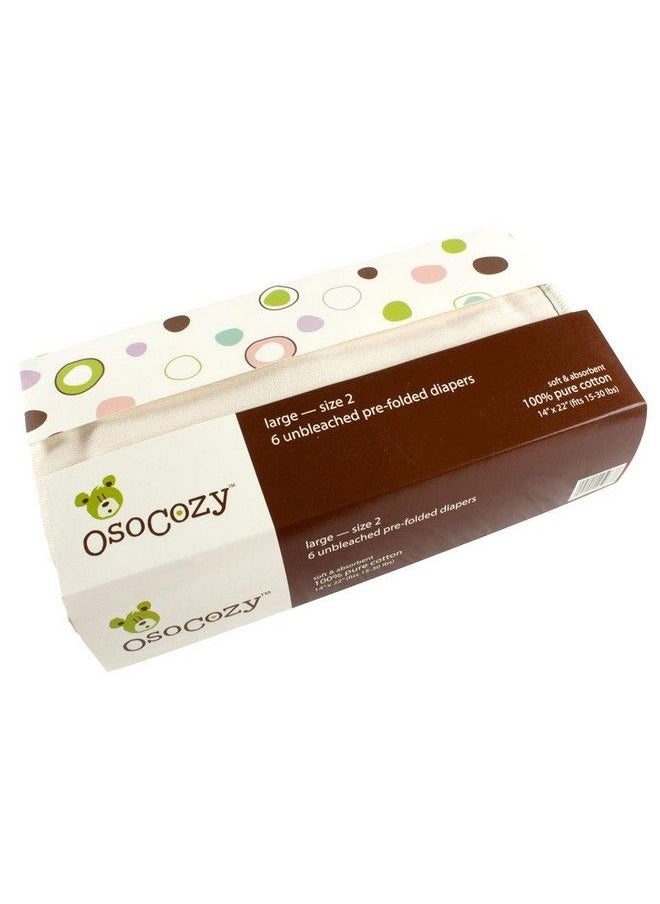 OsoCozy Prefolds Unbleached Cloth Baby Diapers Size 2 (1530 Lbs.) Soft Absorbent And Durable 100% Natural Cotton Our Top Selling Diaper Service Quality Prefolds Unbleached Natural Color 6 Pack  - Image 1