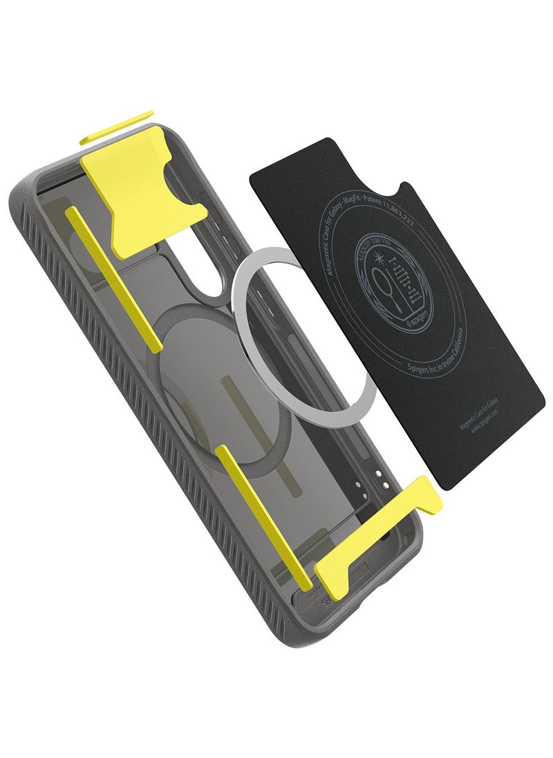 Rugged Armor MagFit Galaxy S25 Case Cover with MagSafe and Carbon Fiber Textures (2025) - Marble Gray