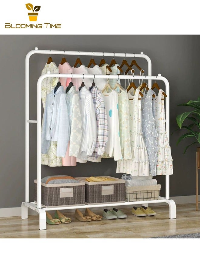 بلومنغ تايم حامل تجفيف منزلي، حامل ملابس لغرفة النوم الأرضية، حامل ملابس لغرفة النوم الأرضية، حامل تجفيف بسيط للشرفة الداخلية، حامل معاطف معلق قابل للطي متحرك، حامل معاطف منزلي لغرفة النوم، أبيض - Image 1