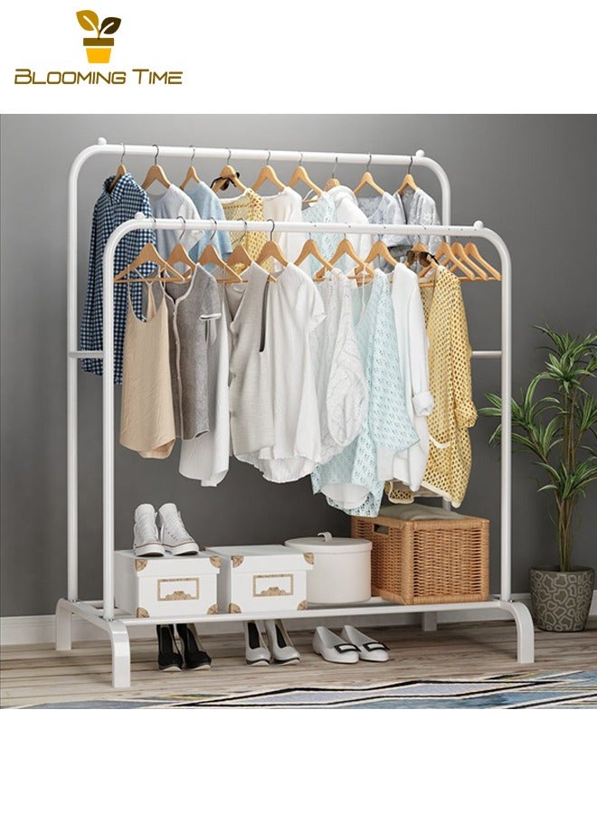 بلومنغ تايم حامل تجفيف منزلي، حامل ملابس لغرفة النوم الأرضية، حامل ملابس لغرفة النوم الأرضية، حامل تجفيف بسيط للشرفة الداخلية، حامل معاطف معلق قابل للطي متحرك، حامل معاطف منزلي لغرفة النوم، أبيض - Image 2