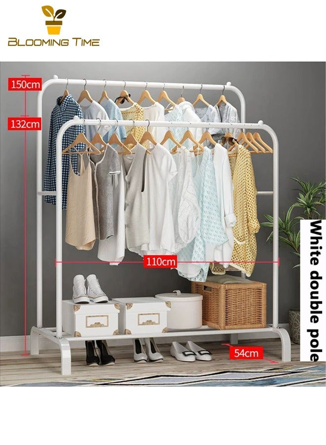 بلومنغ تايم حامل تجفيف منزلي، حامل ملابس لغرفة النوم الأرضية، حامل ملابس لغرفة النوم الأرضية، حامل تجفيف بسيط للشرفة الداخلية، حامل معاطف معلق قابل للطي متحرك، حامل معاطف منزلي لغرفة النوم، أبيض - Image 3