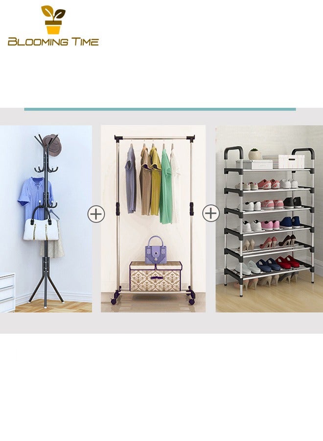 بلومنغ تايم حامل تجفيف منزلي، حامل ملابس لغرفة النوم الأرضية، حامل ملابس لغرفة النوم الأرضية، حامل تجفيف بسيط للشرفة الداخلية، حامل معاطف معلق قابل للطي متحرك، حامل معاطف منزلي لغرفة النوم، أبيض - Image 4