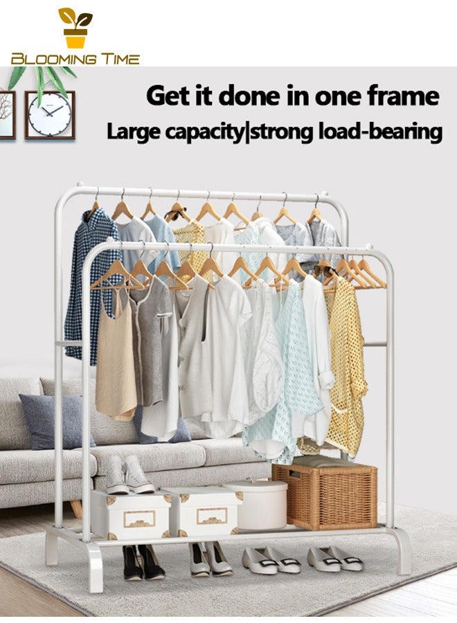 بلومنغ تايم حامل تجفيف منزلي، حامل ملابس لغرفة النوم الأرضية، حامل ملابس لغرفة النوم الأرضية، حامل تجفيف بسيط للشرفة الداخلية، حامل معاطف معلق قابل للطي متحرك، حامل معاطف منزلي لغرفة النوم، أبيض - Image 5