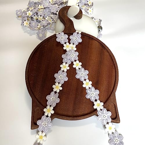 Buysk 10 Yards Sunflower Ribbon DIY Trims Decorating Lace Trims Flower DIY Ribbon Lace Sewing Embroidery Crafts for Wedding Dress Hair Band Clothes Decoration Light Purple and White - Image 1