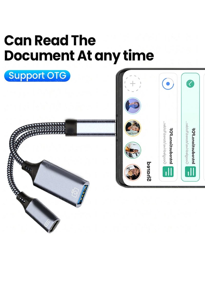 AROAQ - USB C OTG Cable Phone Adapter, 2 in 1 Type C to USB A Adapter With PD Charging Port, Durable And Stable Two Way Transfer USB 3.0 High Speed USB Type C Converter Adapter - Image 1