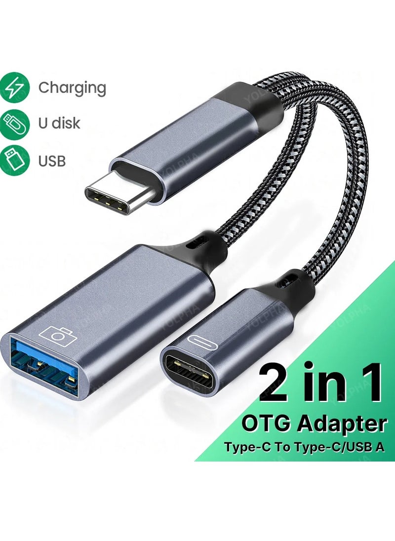 AROAQ - USB C OTG Cable Phone Adapter, 2 in 1 Type C to USB A Adapter With PD Charging Port, Durable And Stable Two Way Transfer USB 3.0 High Speed USB Type C Converter Adapter - Image 1
