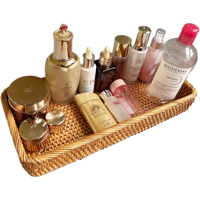 i-lan i-lan Rattan Long Narrow Bathroom Counter Tray Organizer-Rattan Toilet Tank Basket,Wicker Decorative Hand Towel Storage  - Image 1