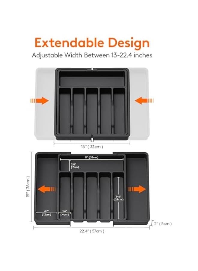 Silverware Drawer Organizer, Expandable Utensil Tray for Kitchen, BPA Free Flatware and Cutlery Holder, Adjustable Plastic Storage for Spoons Forks Knives, Large, Black - Image 3