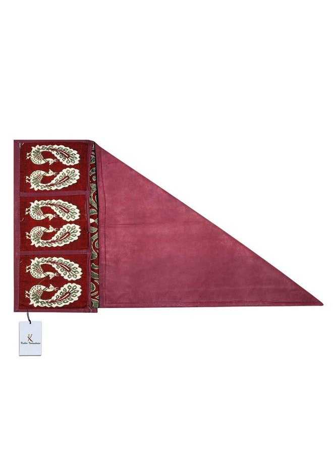 Kuber Industries Fridge Top Cover|Traditional Peacock Design & Cotton Material|6 Utility Side Pockets With Plain Border|Size 94 x 54 CM, Pack of 1 (Red) - Image 2