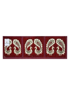 Kuber Industries Kuber Industries Fridge Top Cover|Traditional Peacock Design & Cotton Material|6 Utility Side Pockets With Plain Border|Size 94 x 54 CM, Pack of 1 (Red)  - Image 3