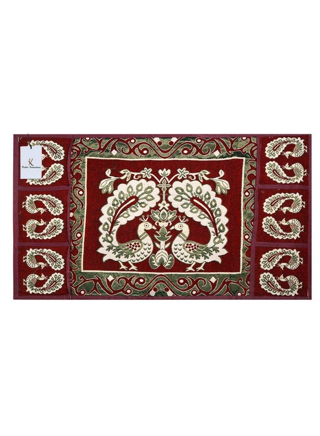 Kuber Industries Fridge Top Cover|Traditional Peacock Design & Cotton Material|6 Utility Side Pockets With Plain Border|Size 94 x 54 CM, Pack of 1 (Red) - Image 4