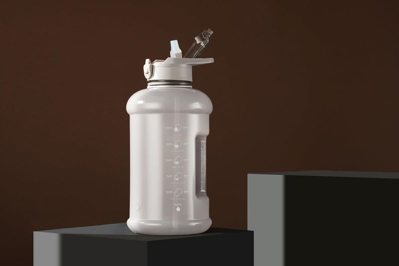 H2O Capsule INSPO Half Gallon Water Bottle with Time Marker and Straw Motivational Hydration Tracker Jug Big BPA-Free Food-Safe Leakproof Drinking Bottle Handle & Strap, Ash Gray - Image 4