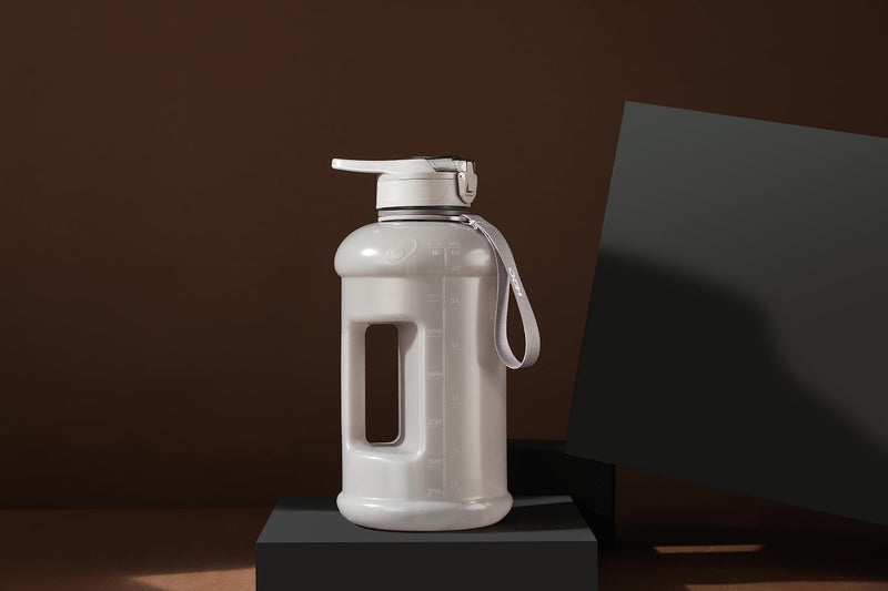 H2O Capsule INSPO Half Gallon Water Bottle with Time Marker and Straw Motivational Hydration Tracker Jug Big BPA-Free Food-Safe Leakproof Drinking Bottle Handle & Strap, Ash Gray - Image 5
